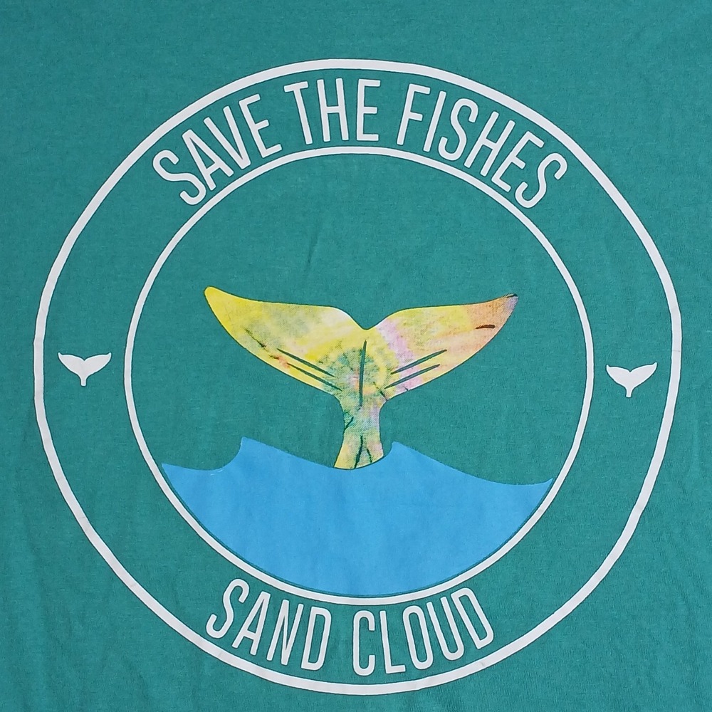 Sand Cloud Teal Long Sleeve Shirt Women's XS Save the Fishes Eco Clothing Whale